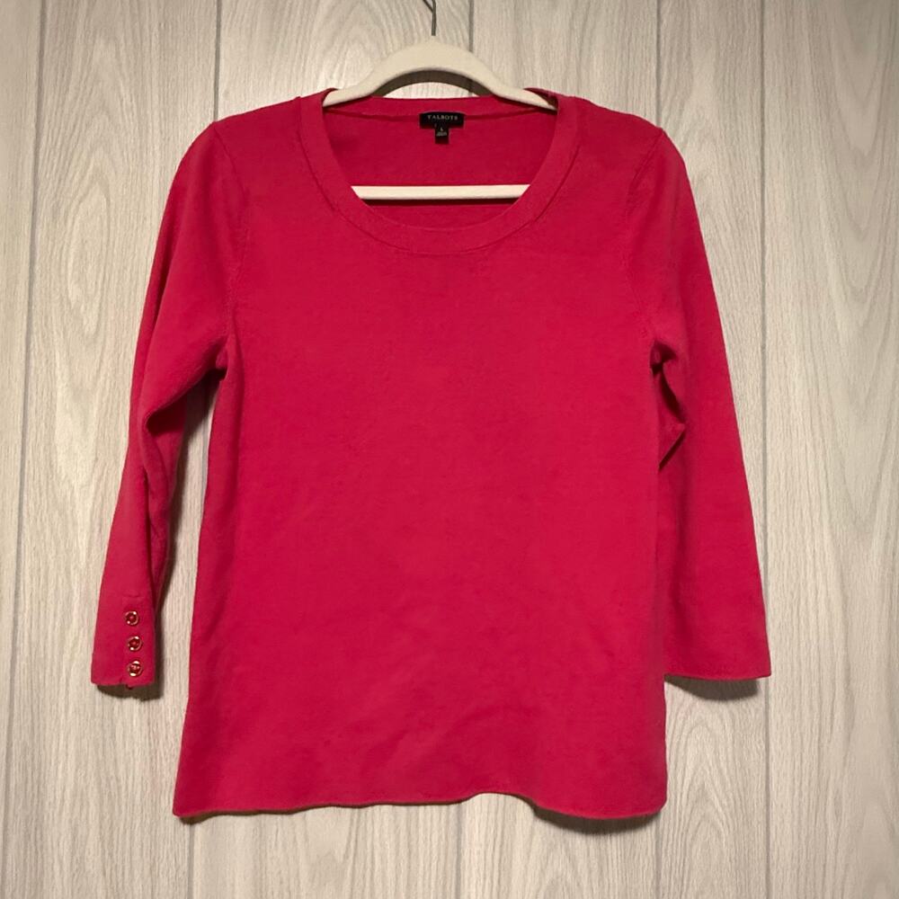 Women’s Talbots Sz L cotton blend lightweight sweater top Barbie Pink 3/4 sleeve